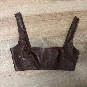 Faux leather croc print crop top